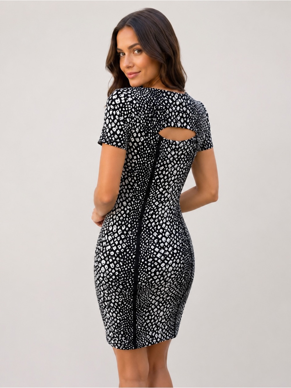 Tart Cutout Back Bodycon Dress Black White Animal Print Sheath XS NWT